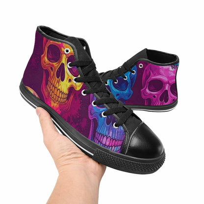 WOMEN'S Tie Dye Skulls Print High Top Canvas Neon Fantasy Sneakers