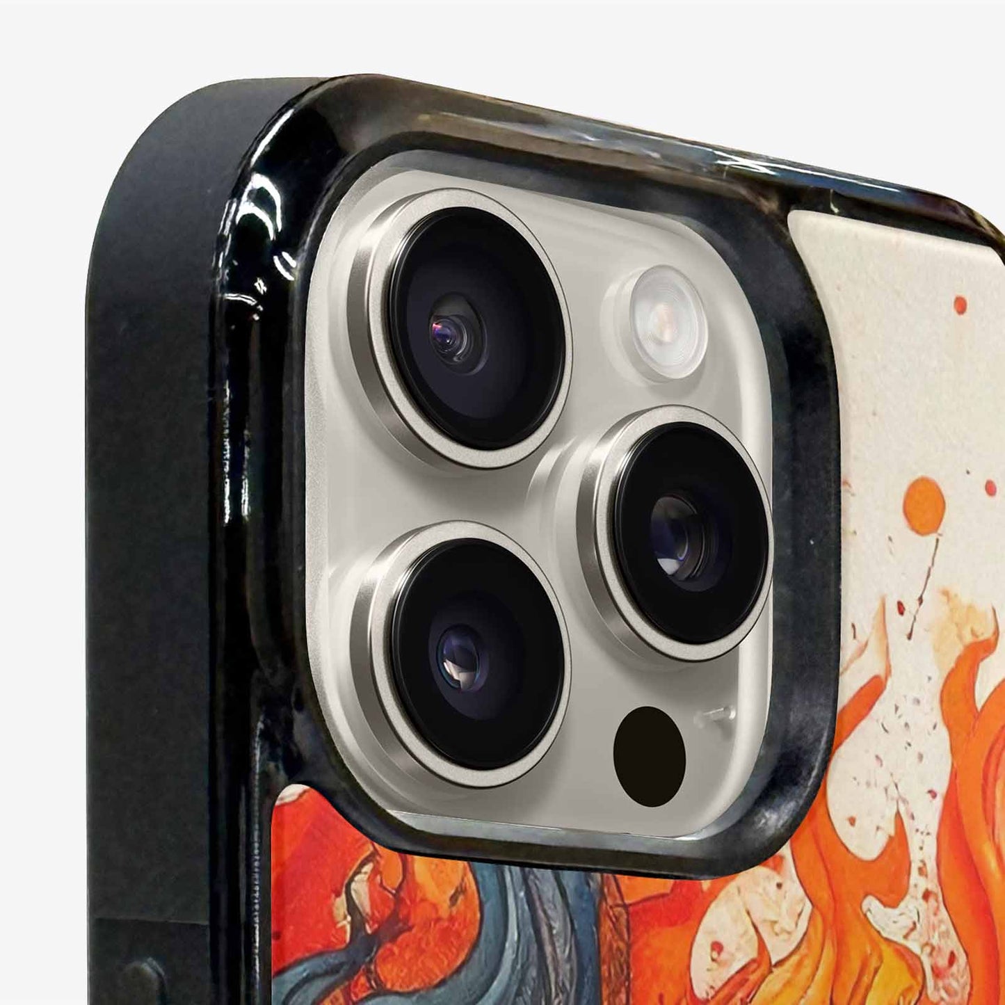 iPhone 15 Pro Max Case — Flame Burst Black Red Ink Flame, Custom Print Case Cover