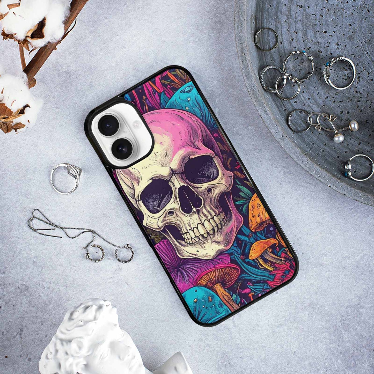 iPhone 16 Plus Case — Mushroom Skull Custom, Personalized Phone Case