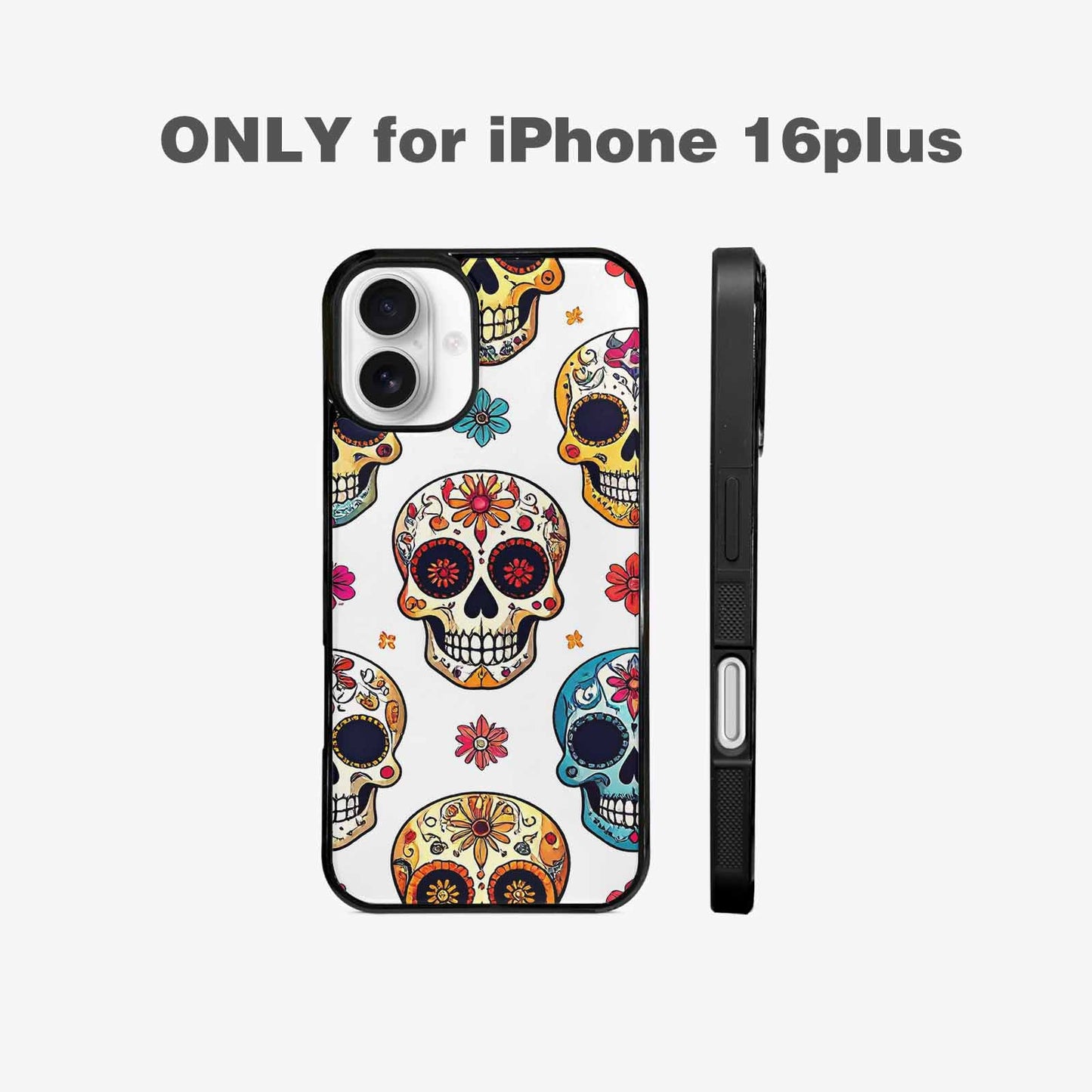 iPhone 16 Plus Case — Vibrant Skull Seamless, Custom Art Phone Cover