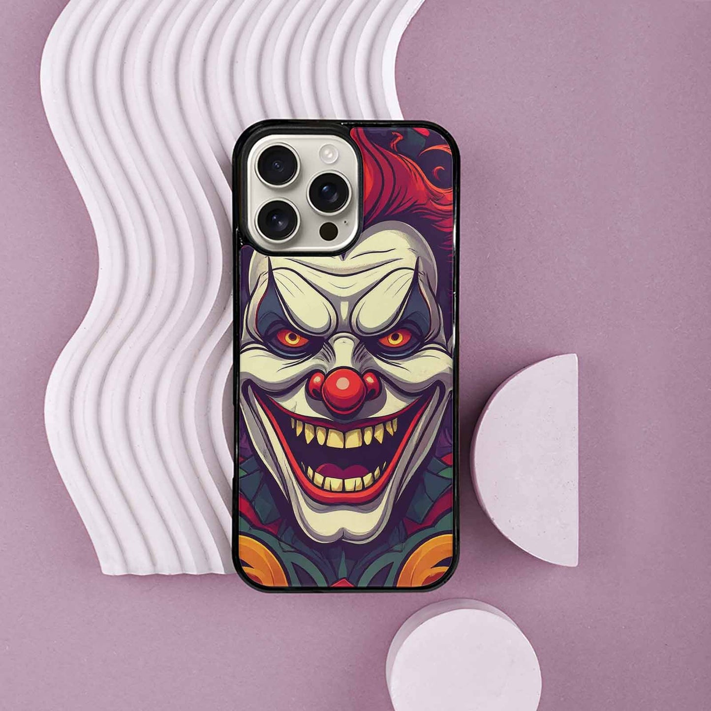 iPhone 16 Pro Max Case — Evil Circus Heads Faces Overlapping Patterns, Custom Phone Case