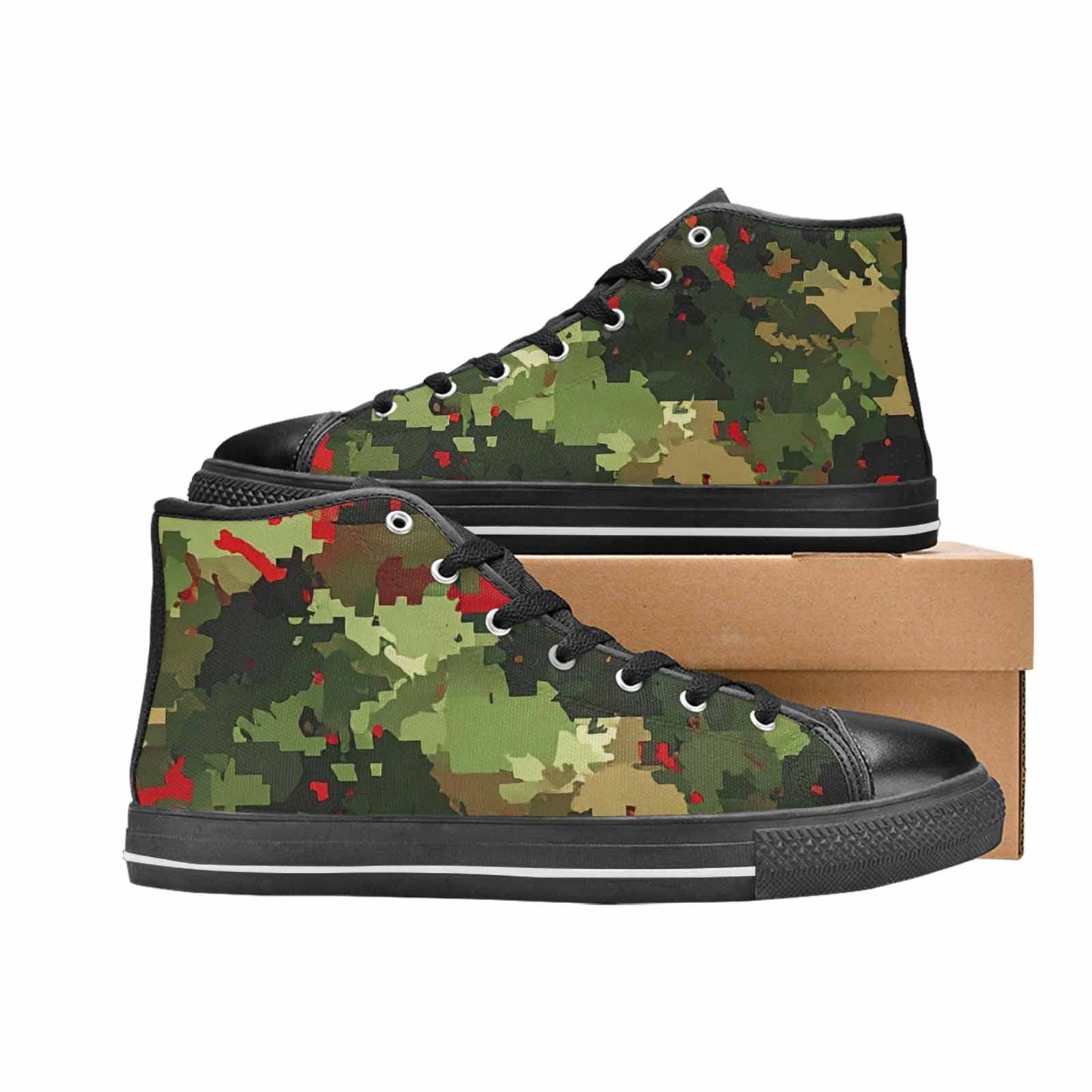 MEN'S Military Camouflage Blotch High Top Canvas Wallpaper Art Custom Shoes