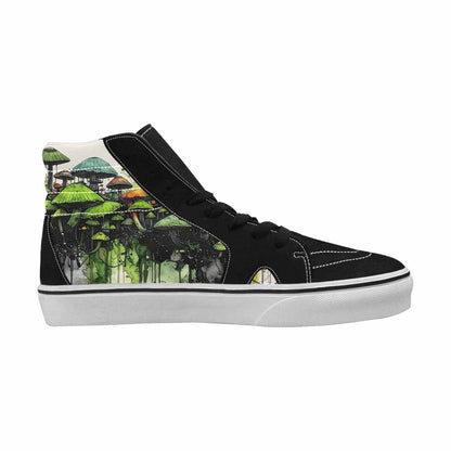 MEN'S Mushrooms Black & Green Ink High Top Canvas Personalized Melting Art Custom Streetwear Shoes