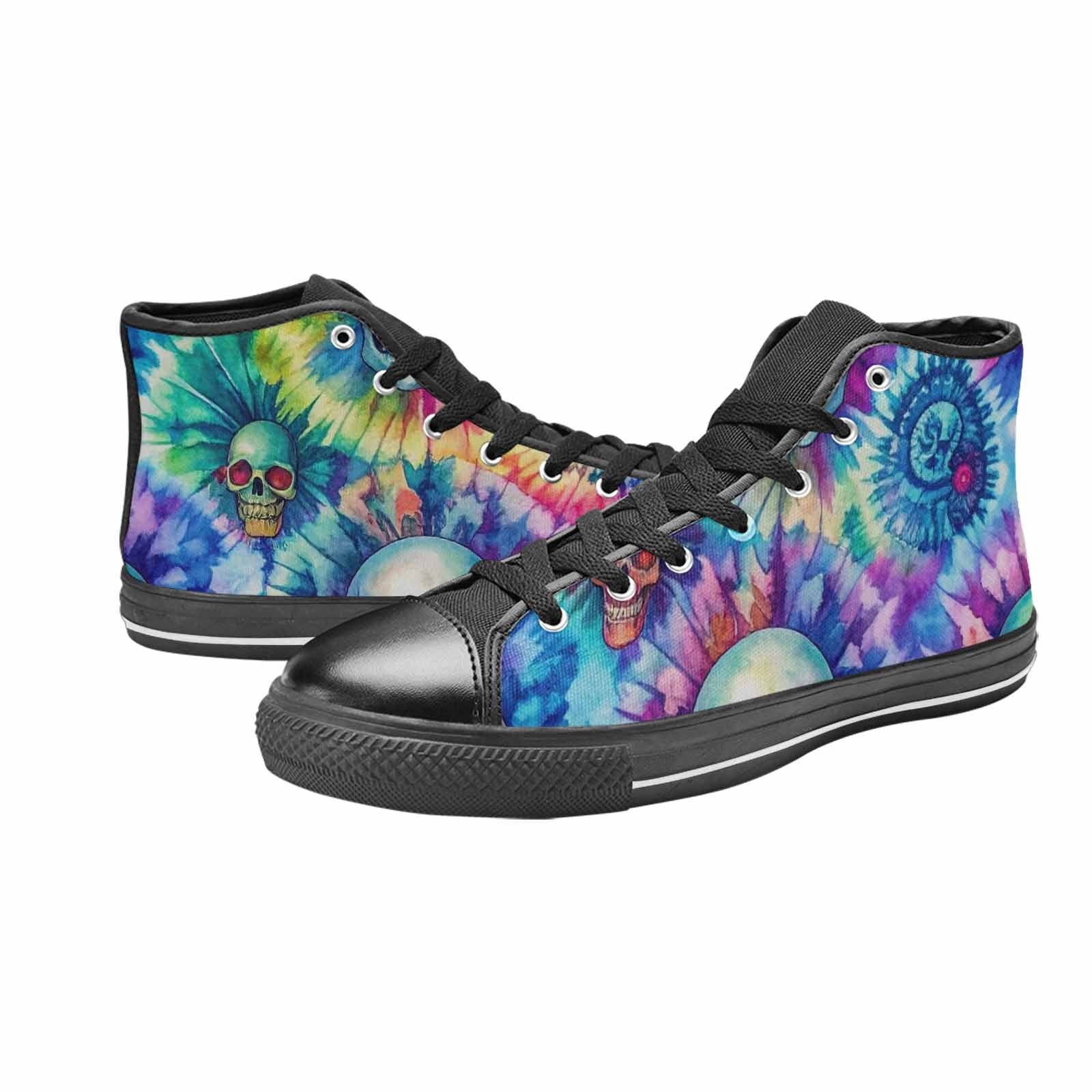 MEN'S Tie Dye Skulls Print High Top Canvas Surreal Custom Sneakers
