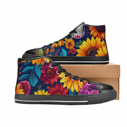 WOMEN'S Sunflower Skulls Print High Top Canvas Dark Academia Sneakers