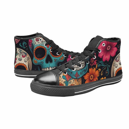 MEN'S Dia De Los Muertos Sugar Skull High Top Canvas Vibrant Chaos Custom Shoes