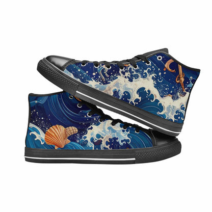MEN'S Ocean Wave High Top Canvas Cottagecore Custom Shoes