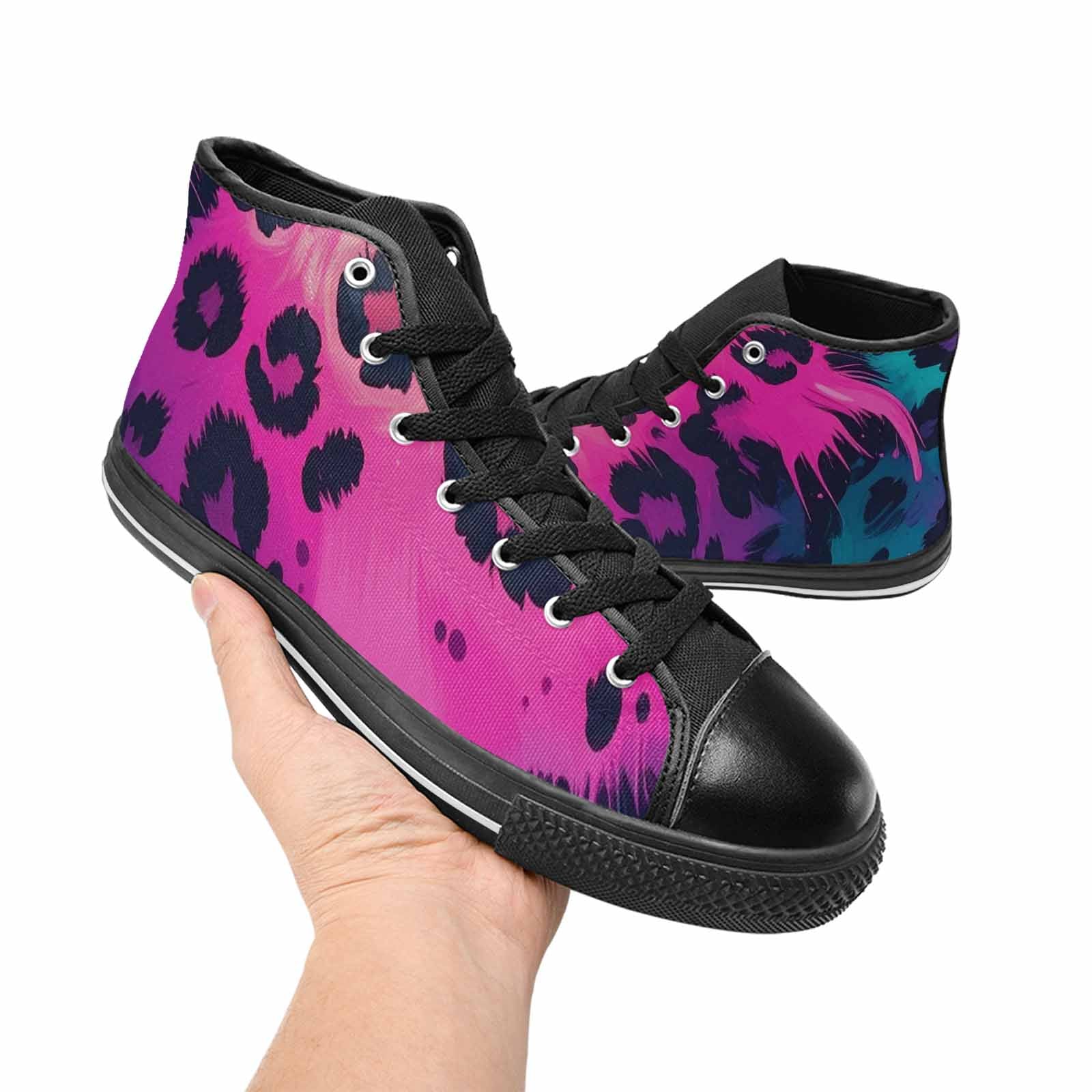 WOMEN'S Leopard Melting Neon High Top Canvas Cottagecore Sneakers