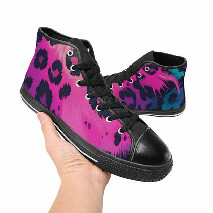 WOMEN'S Leopard Melting Neon High Top Canvas Cottagecore Sneakers