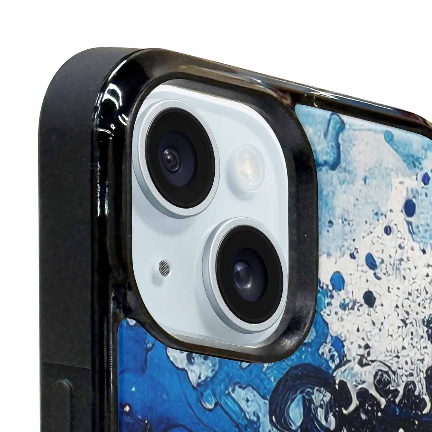 iPhone 15 Plus Case — Nautical Wave Black Blue Ink Wave, Custom Print Case Cover
