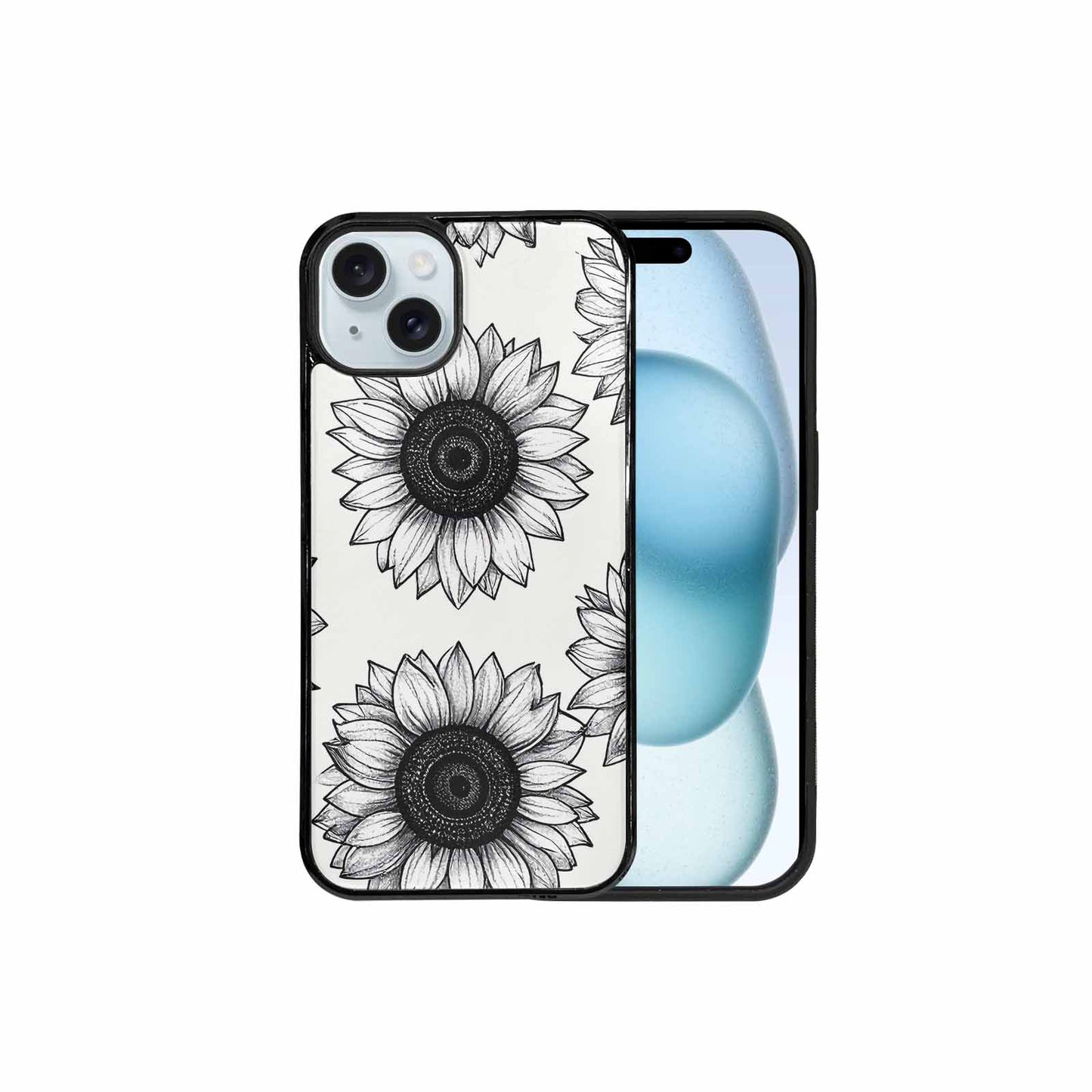 iPhone 15 Plus Case — Minimalist Line Art Sunflower, Custom Designed Case Cover