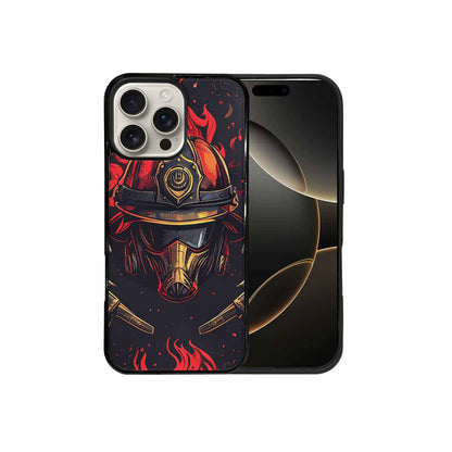 iPhone 16 Pro Max Case — Firefighter Pattern Flames Axes Helmets Seamless, Custom Art Phone Cover