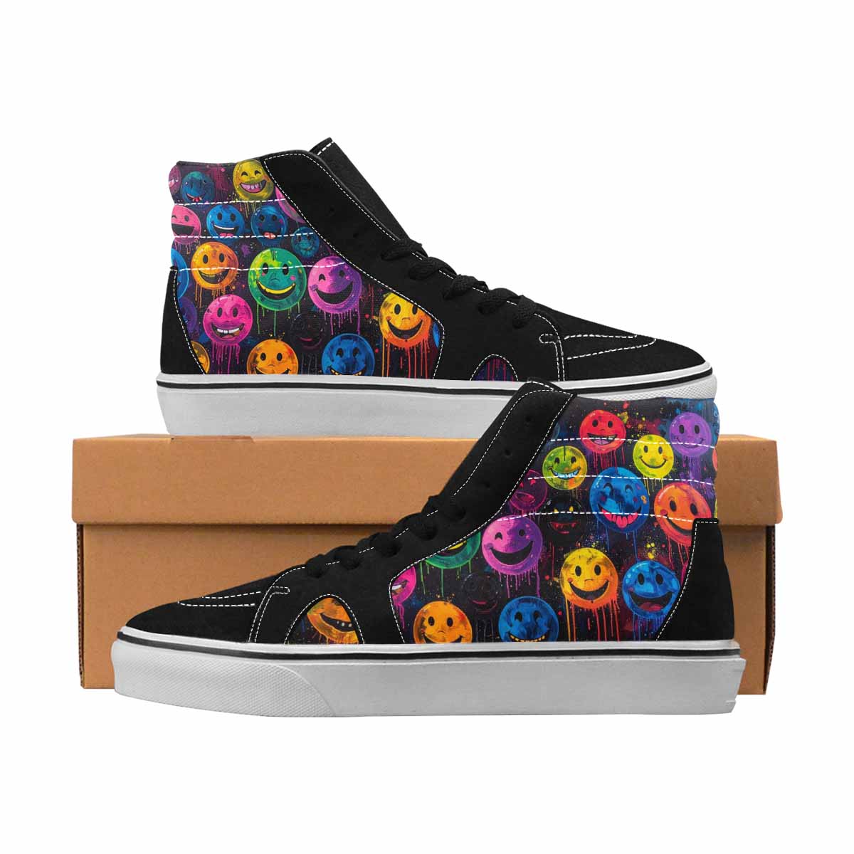 MEN'S Smiley Face High Top Canvas Wearable Art Wallpaper Art Handmade Custom Shoes