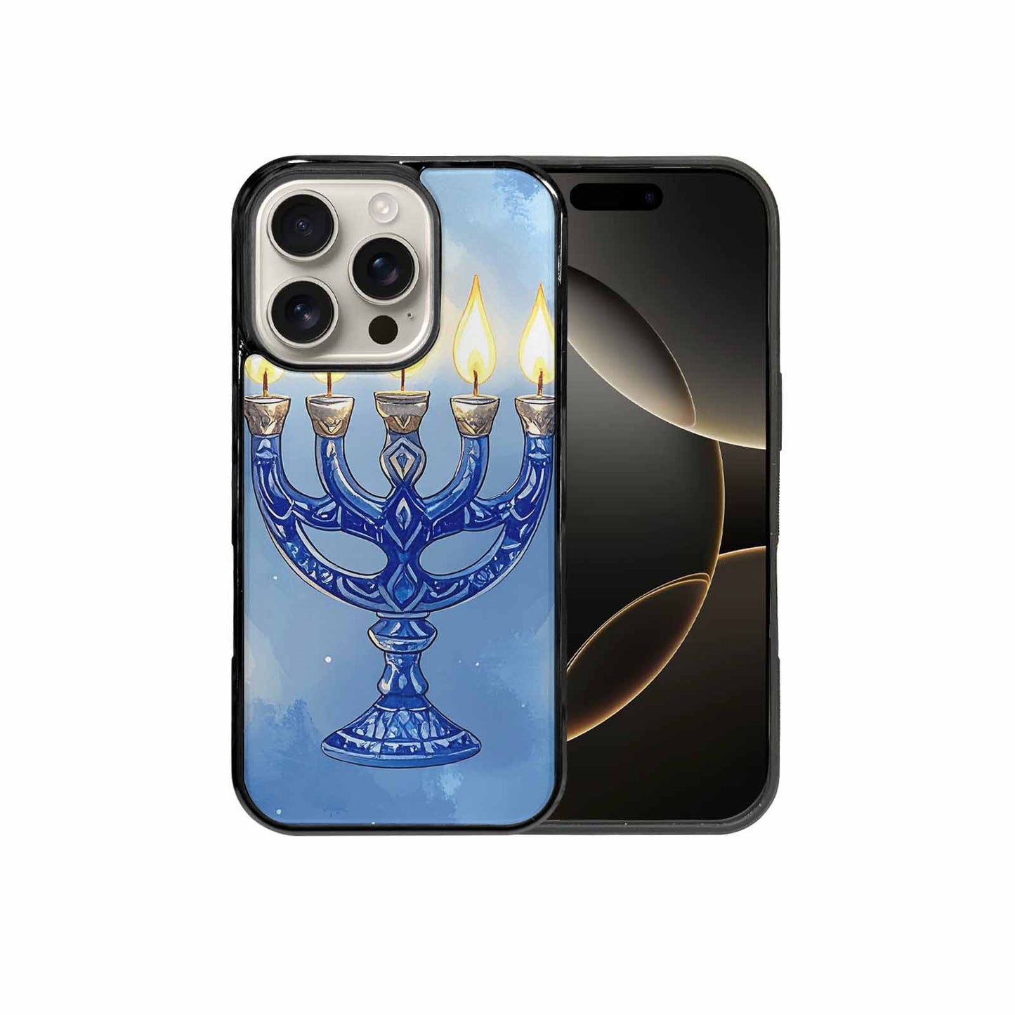 iPhone 16 Pro Case — Hanukkah Menorah Pattern Seamless Repeat Jewish, Unique Phone Case Design