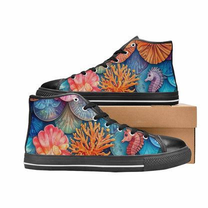 WOMEN'S Fish Scale Coral High Top Canvas Dark Academia Custom Sneakers
