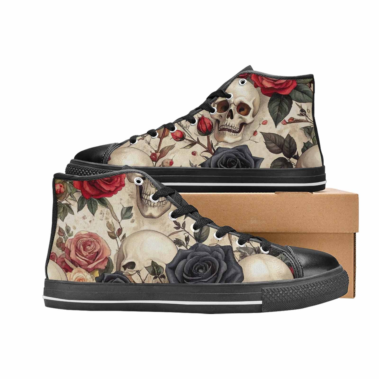 MEN'S Skulls - Roses High Top Canvas Cottagecore Shoes