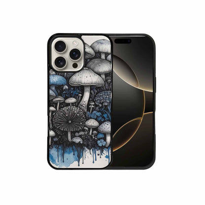 iPhone 16 Pro Max Case — Mushrooms General Black Blue Ink Mushrooms, Original Design Phone Case