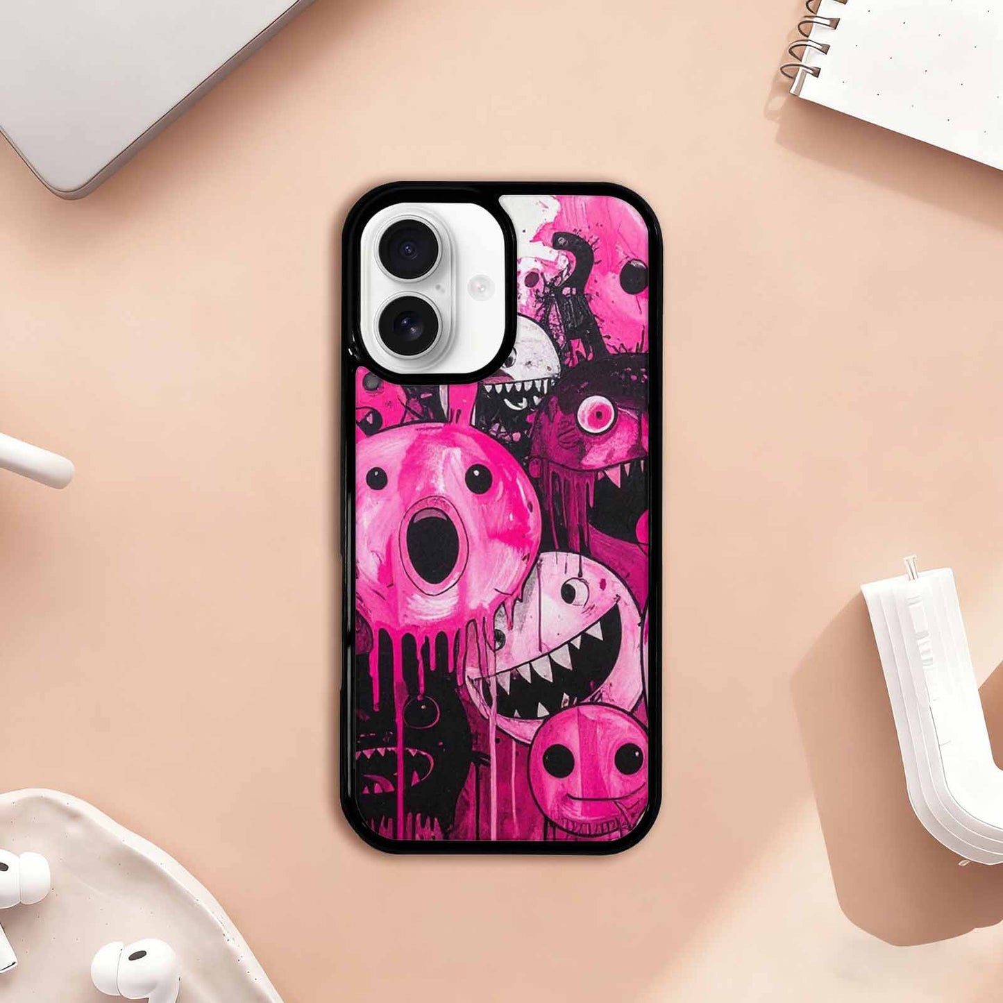 iPhone 17 Case — Black &amp; Pink Ink Cartoon Cute, Personalized Phone Case