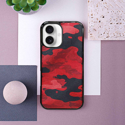 iPhone 16 Case — Tactical Camo Red Black, Custom Phone Case