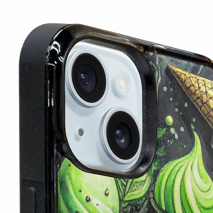 iPhone 15 Plus Case — Ice Cream Motif Black Green Ink, Custom Printed Phone Case