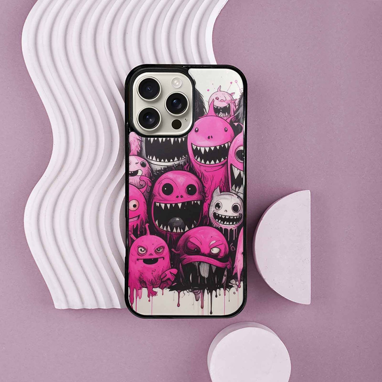 iPhone 16 Pro Max Case — Monsters General Black Pink Ink Cartoon, Custom Phone Case