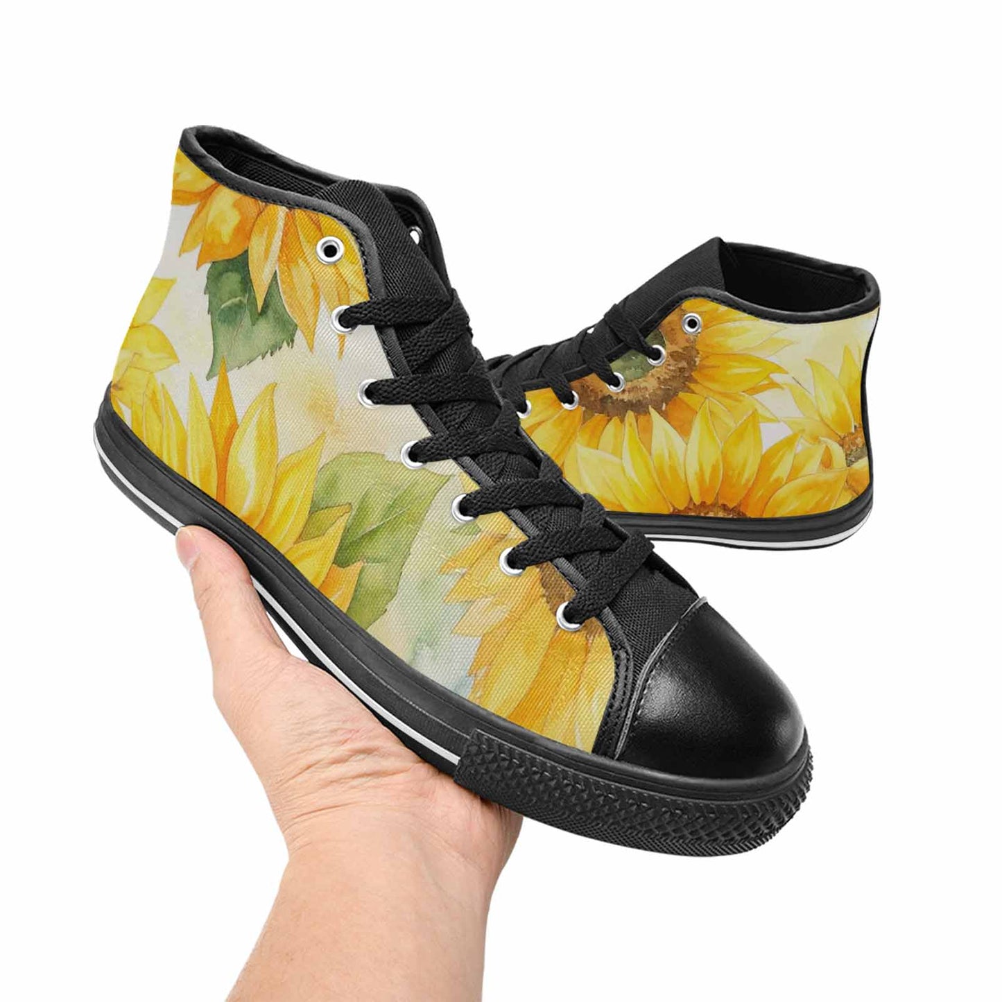 MEN'S Sunflowers Watercolor High Top Canvas Surreal Custom Sneakers