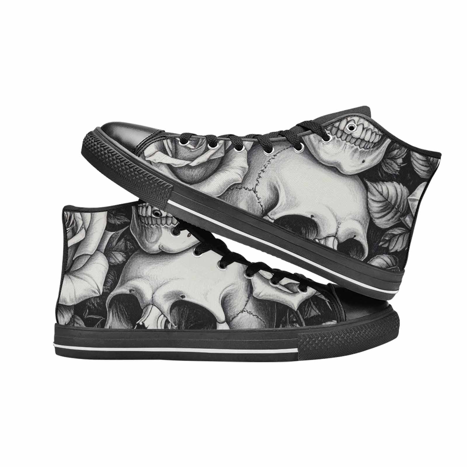 WOMEN'S Skulls Roses Pen Ink High Top Canvas Vibrant Chaos Sneakers