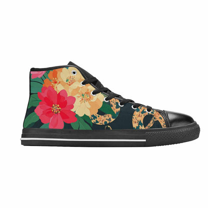 MEN'S Floral Snake Print High Top Canvas Wallpaper Art Custom Sneakers