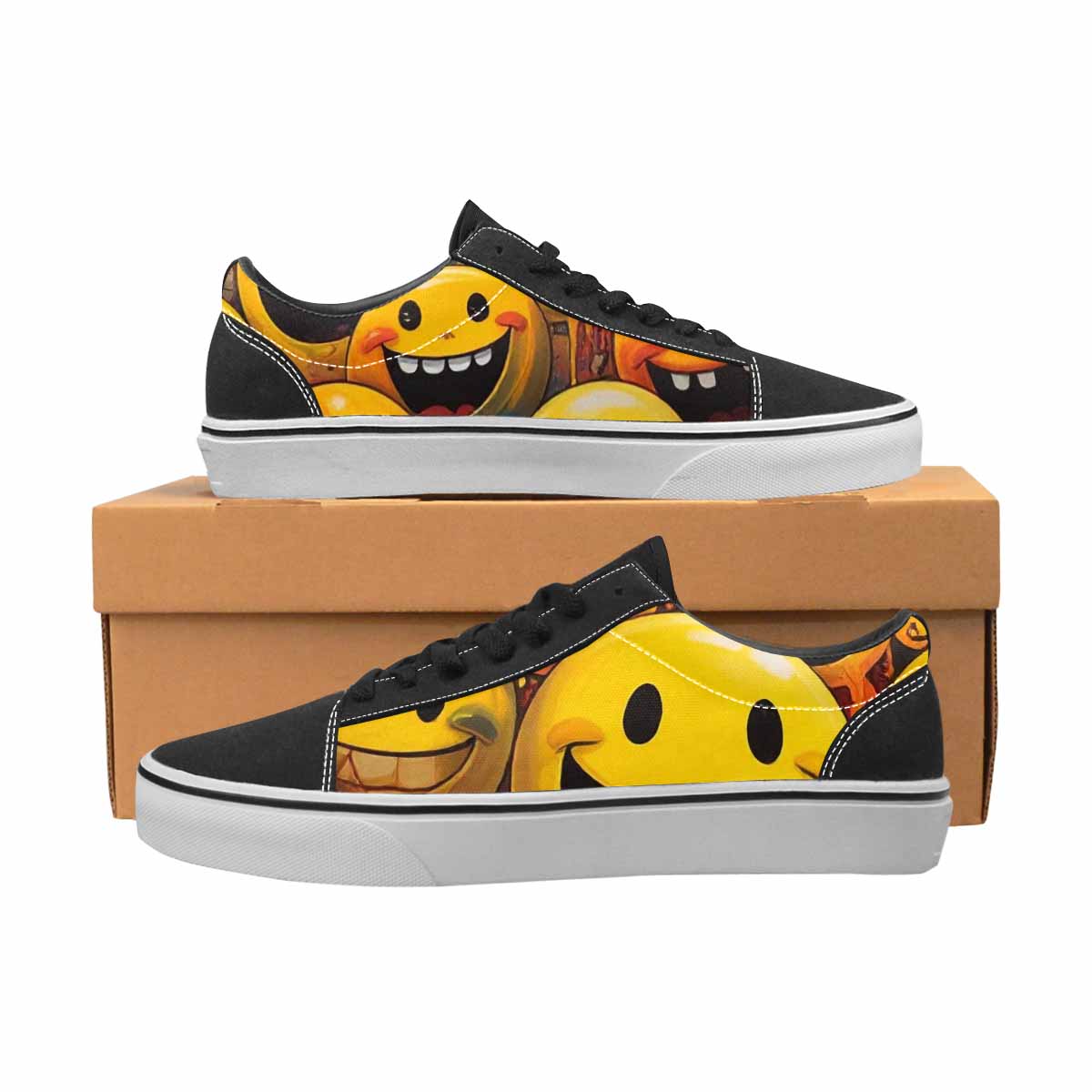 WOMEN'S Melting Moon Smiley — Lace-Up Canvas Melting Art Custom Sneakers