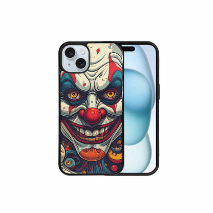 iPhone 15 Plus Case — Evil Circus Heads Faces Overlapping Patterns, Custom Made Phone Cover