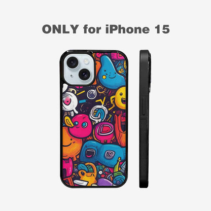 iPhone 15 Case — Hand Drawn Icon Doodle Pattern Hundreds, Customized Protective Case