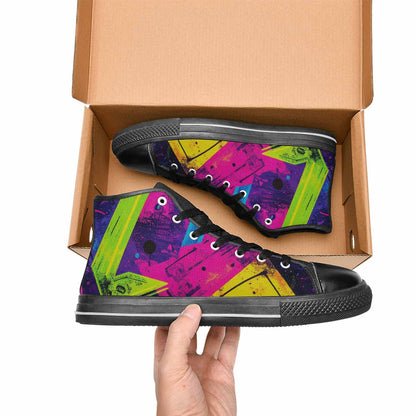 MEN'S Memphis Squiggles Triangles Dots High Top Canvas Wallpaper Art Sneakers