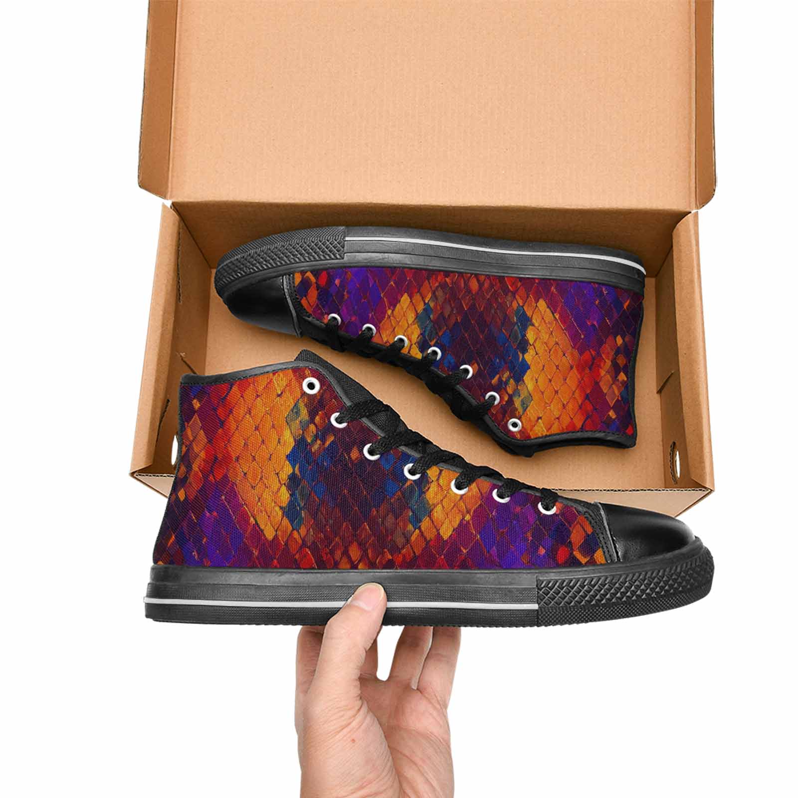 WOMEN'S Dark Snake Print High Top Canvas Neon Fantasy Shoes