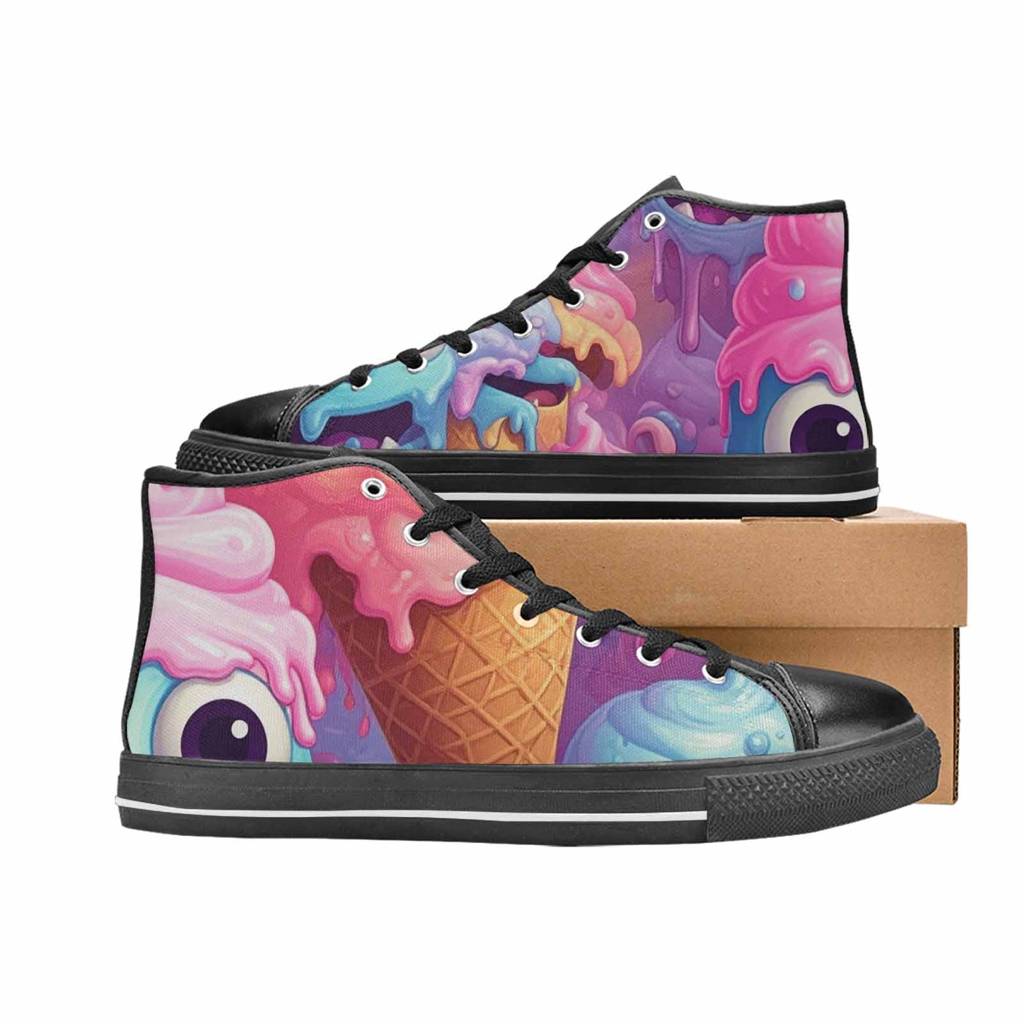 MEN'S Melting Icecream Cone Monster High Top Canvas Dark Academia Custom Shoes