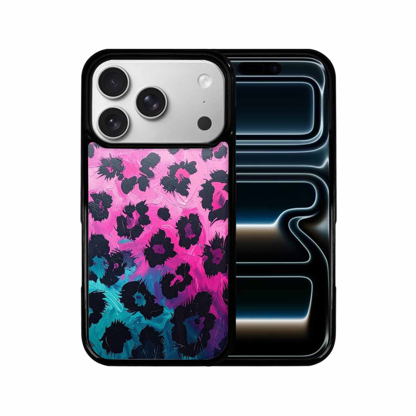 iPhone 17 Pro Case — Leopard Neon Pink Teal Airbrush Animal, Custom Designed Case Cover
