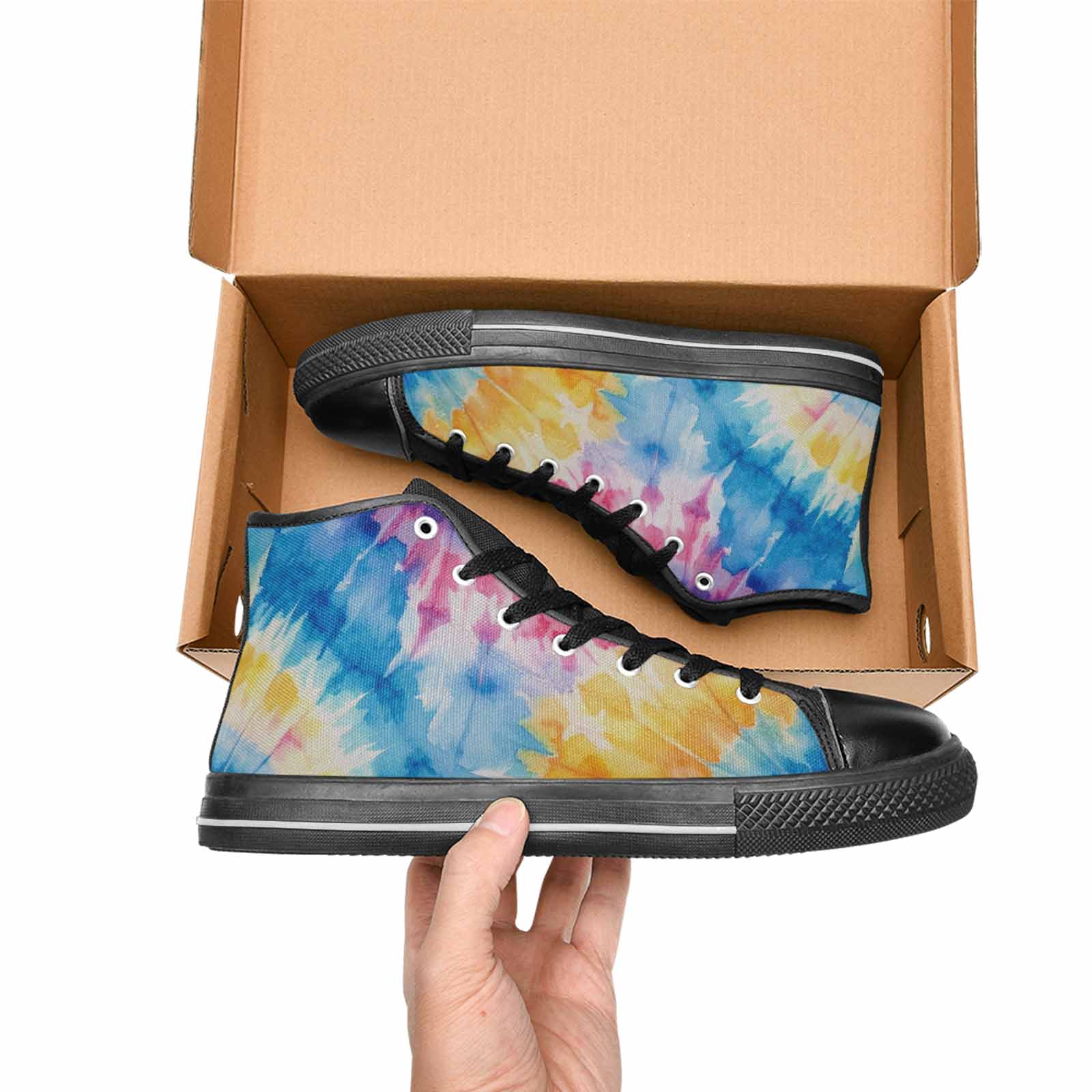 MEN'S Tie Dye Swirl High Top Canvas Vibrant Chaos Sneakers
