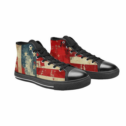 MEN'S American Flag Stars High Top Canvas Vibrant Chaos Custom Sneakers