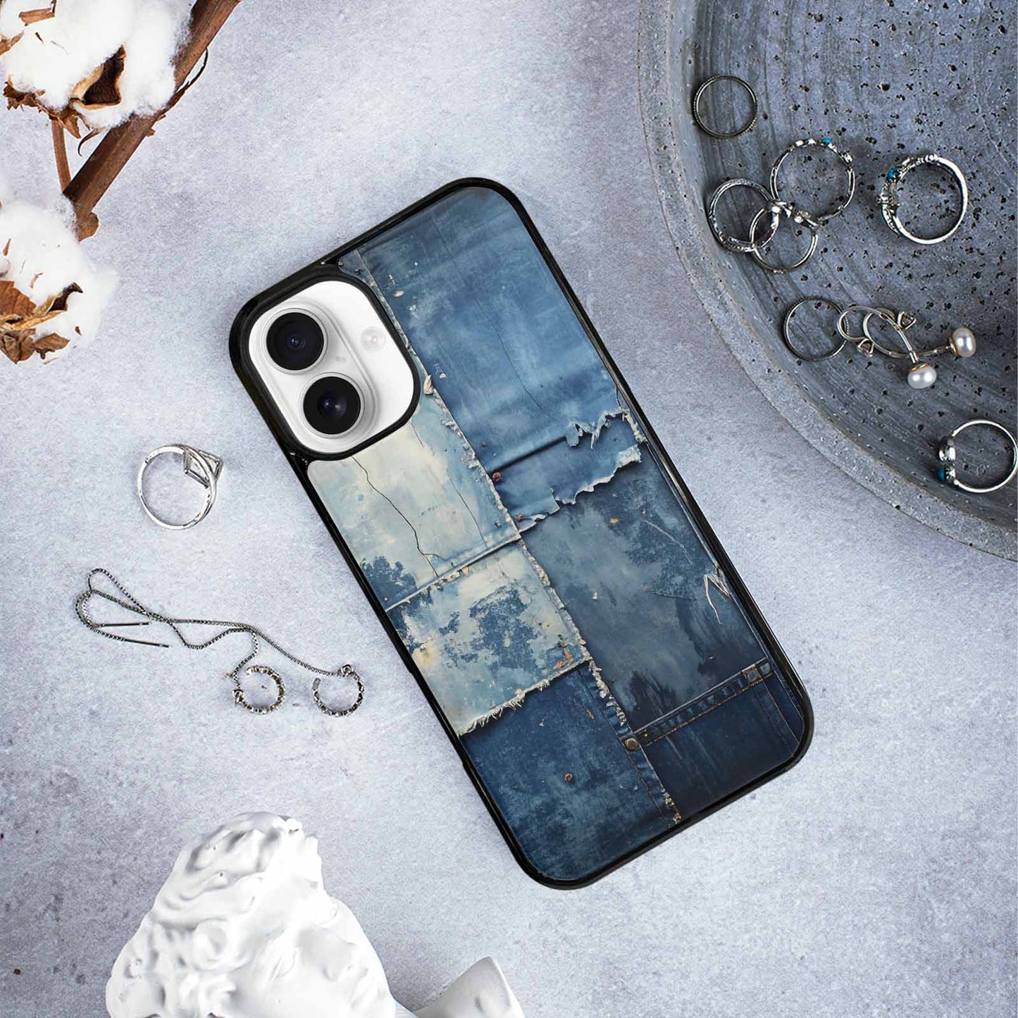 iPhone 16 Plus Case — Denim Distressed Textures Print Edge To, Customized Protective Case