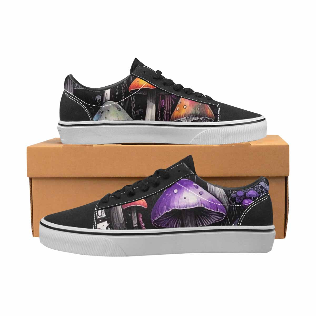 WOMEN'S Rainbow Drip Mushrooms Lace-Up Canvas Vivid Sneakers