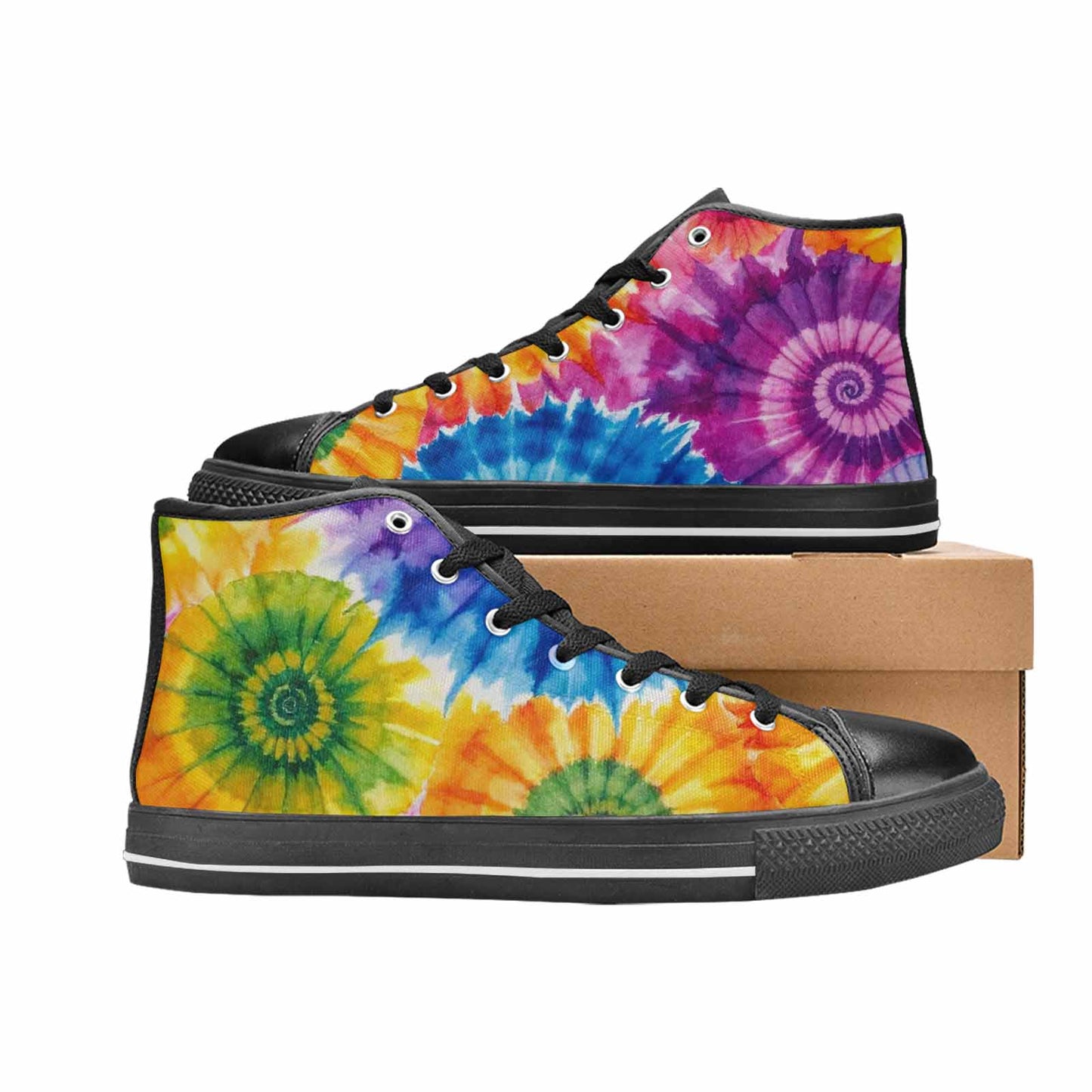 MEN'S Tie Dye Swirl High Top Canvas Cottagecore Custom Sneakers