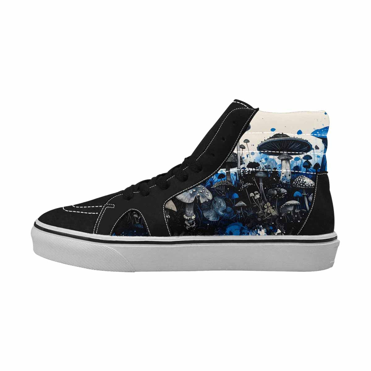WOMEN'S Mushrooms Black & Blue Ink High Top Canvas Unique Print Vivid Custom Kicks
