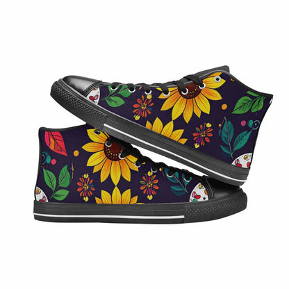 WOMEN'S Sunflowers And Skulls High Top Canvas Vibrant Chaos Custom Sneakers