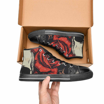 WOMEN'S Skulls Roses Bold Pen Ink High Top Canvas Cottagecore Custom Sneakers