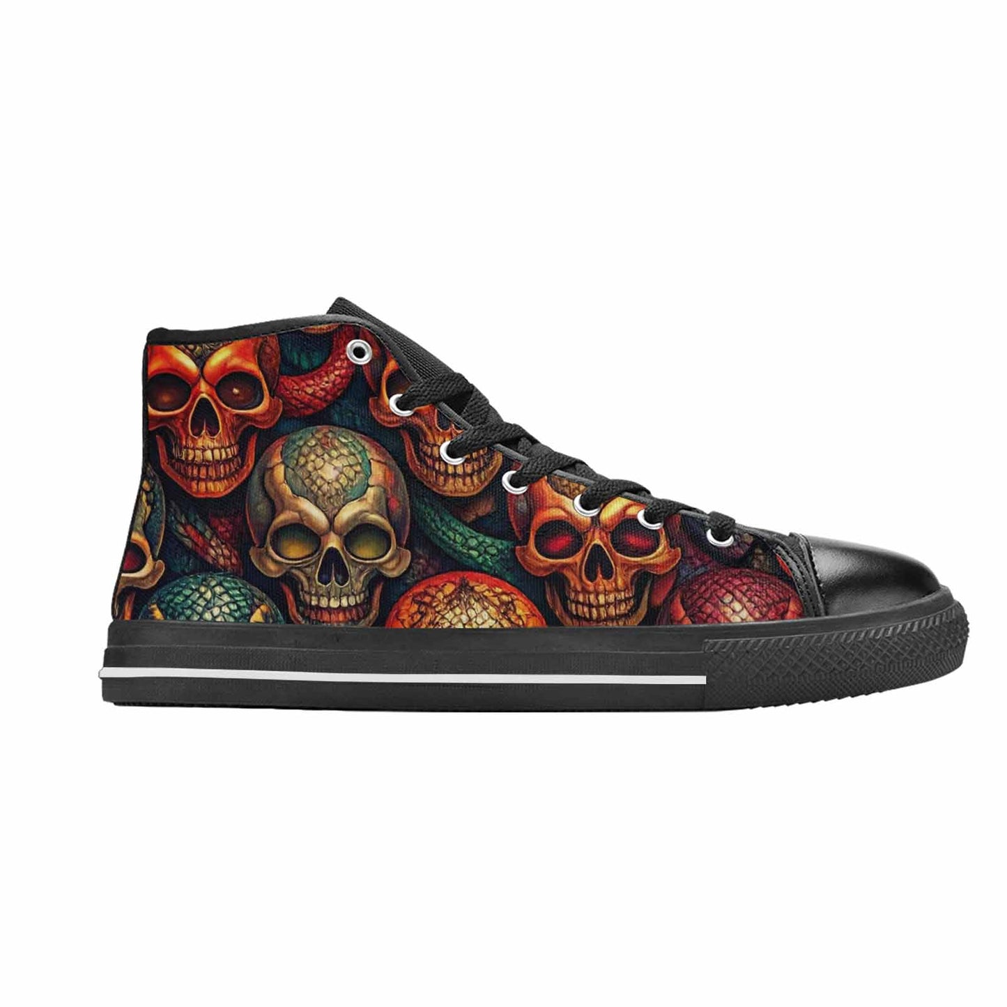 WOMEN'S Snake Skulls Print High Top Canvas Neon Fantasy Sneakers