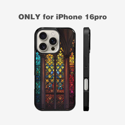 iPhone 16 Pro Case — Stained Glass Cathedral, Custom Printed Phone Case