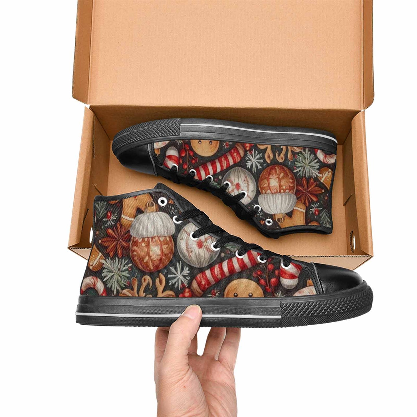 MEN'S Christmas Holly Snowflake High Top Canvas Surreal Custom Sneakers