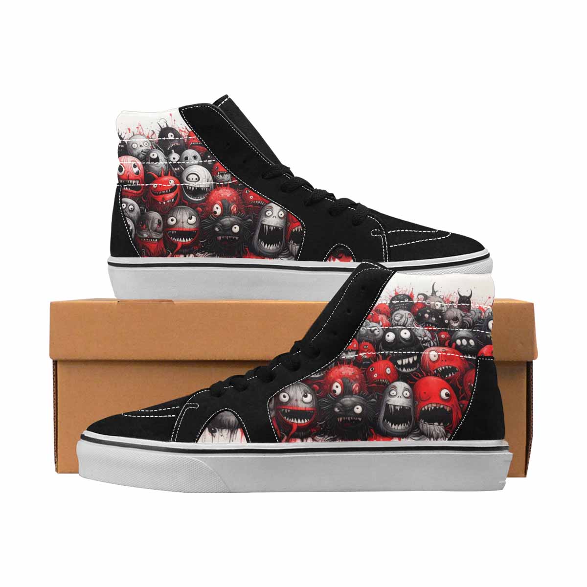 MEN'S Monsters Black & Red Ink High Top Canvas Statement Y2K Limited Edition Sneakers