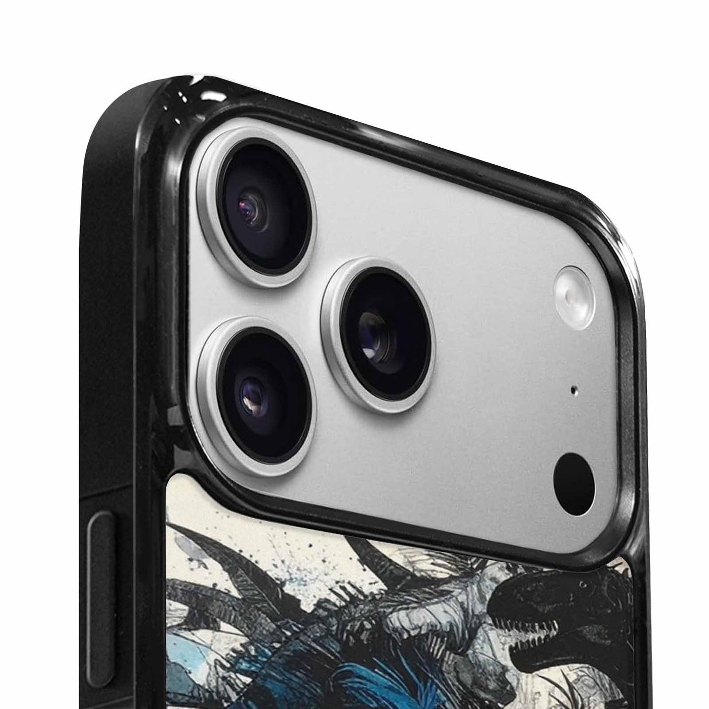 iPhone 17 Pro Case — Black Blue Ink Dinosaur Burst Original, Custom Designed Case Cover
