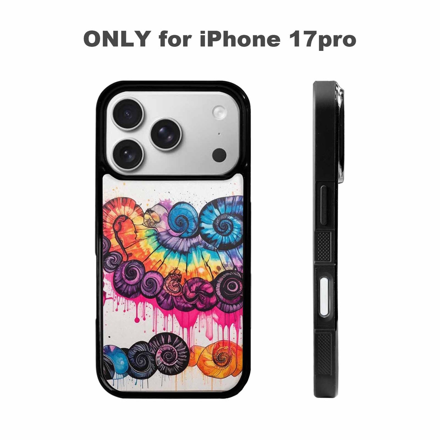 iPhone 17 Pro Case — Tie Dye Swirls Black Pink Tie, Personalized Phone Case