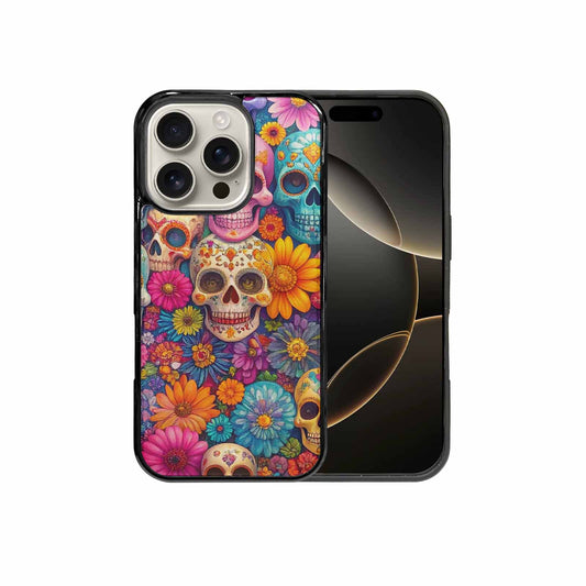 iPhone 16 Pro Case — Ornate Candy Color Skull Pattern Hundreds, Custom Art Phone Cover